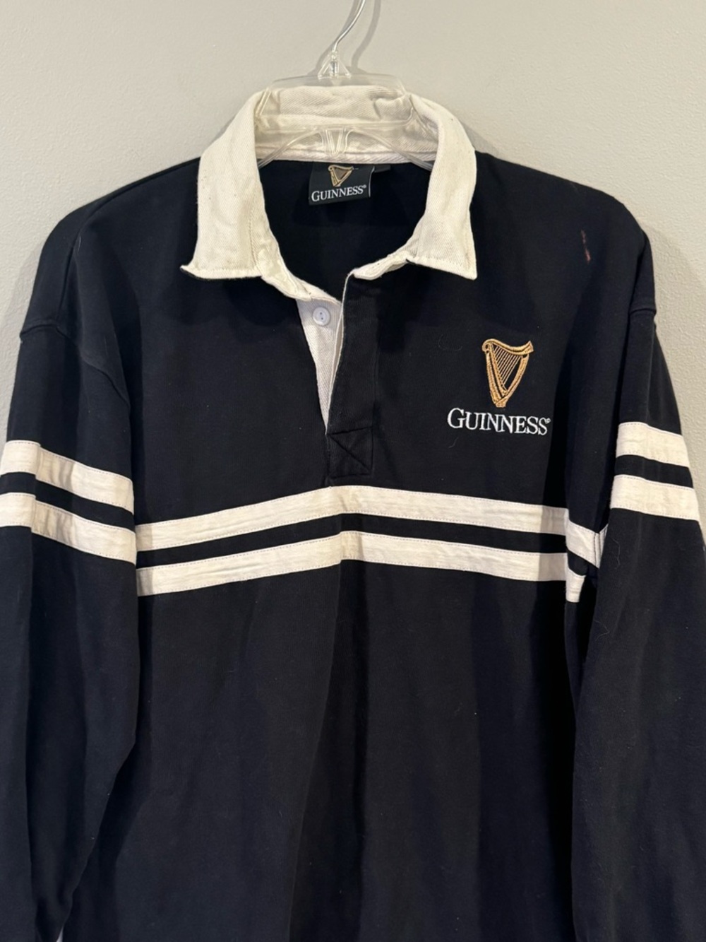 Vtg Ireland Arthur Guinness Harp Rugby Shirt Mens Medi Navy Blue Cream Cotton